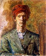 Zygmunt Waliszewski Self portrait in red headwear oil